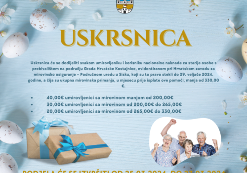 USKRSNICE ZA UMIROVLJENIKE I KORISNIKE NACIONALNE NAKNADE ZA STARIJE